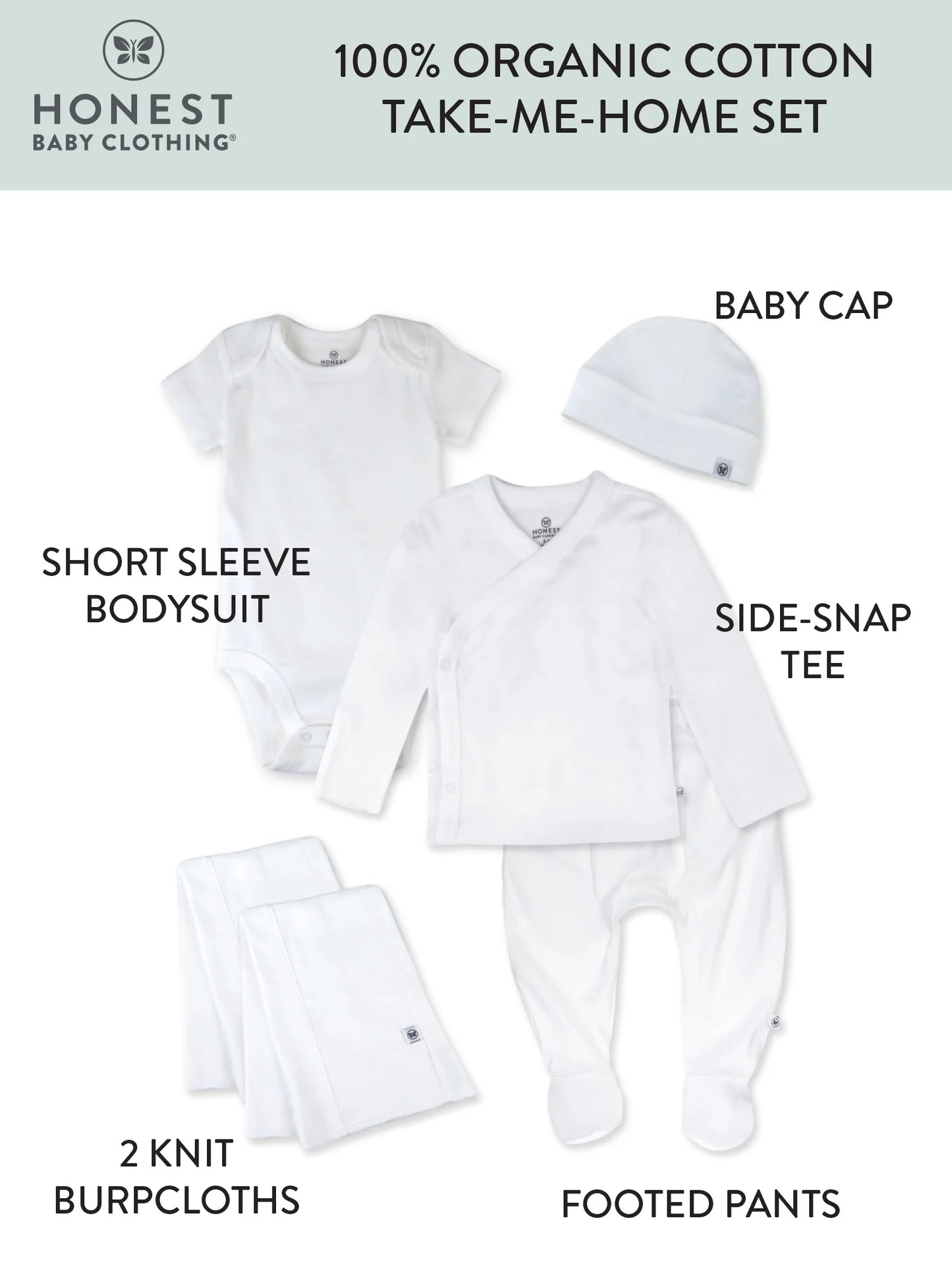 Baby Boy or Girl Gender Neutral Organic Cotton Take Me Home Gift Set, 6 Piece (Newborn-6 Months)