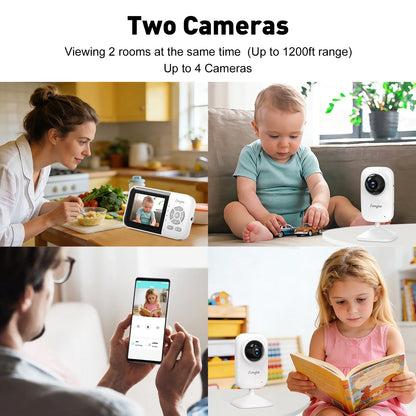 Dual Camera Video Baby Monitor, 2.8" LCD, Wireless, Night Vision, 2-Way Audio, App Access, 1200Ft Range, Feeding Timer, Temperature Sensor, Portable for Home Use