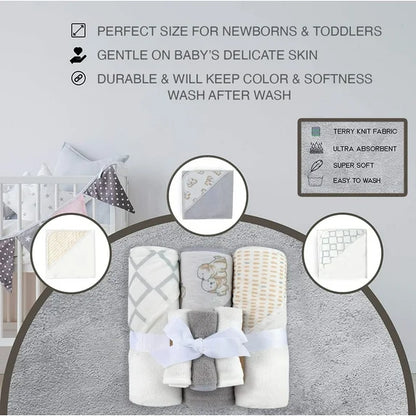 Adorable 6-Piece Hooded Bath Towel & Washcloth Set for Infants and Toddlers