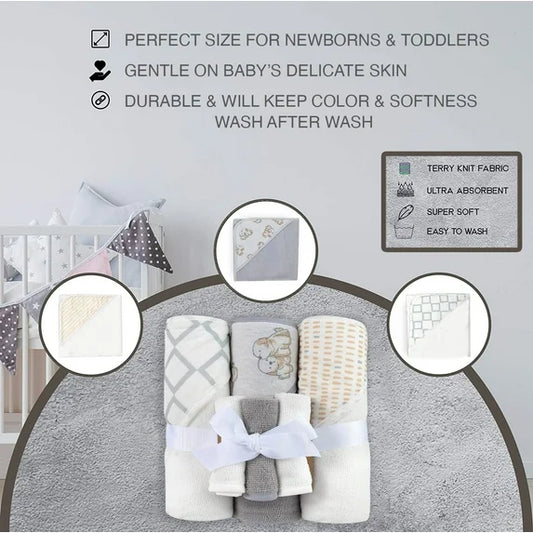 Adorable 6-Piece Hooded Bath Towel & Washcloth Set for Infants and Toddlers